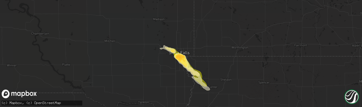 Hail map in Sioux Falls, SD on June 5, 2014