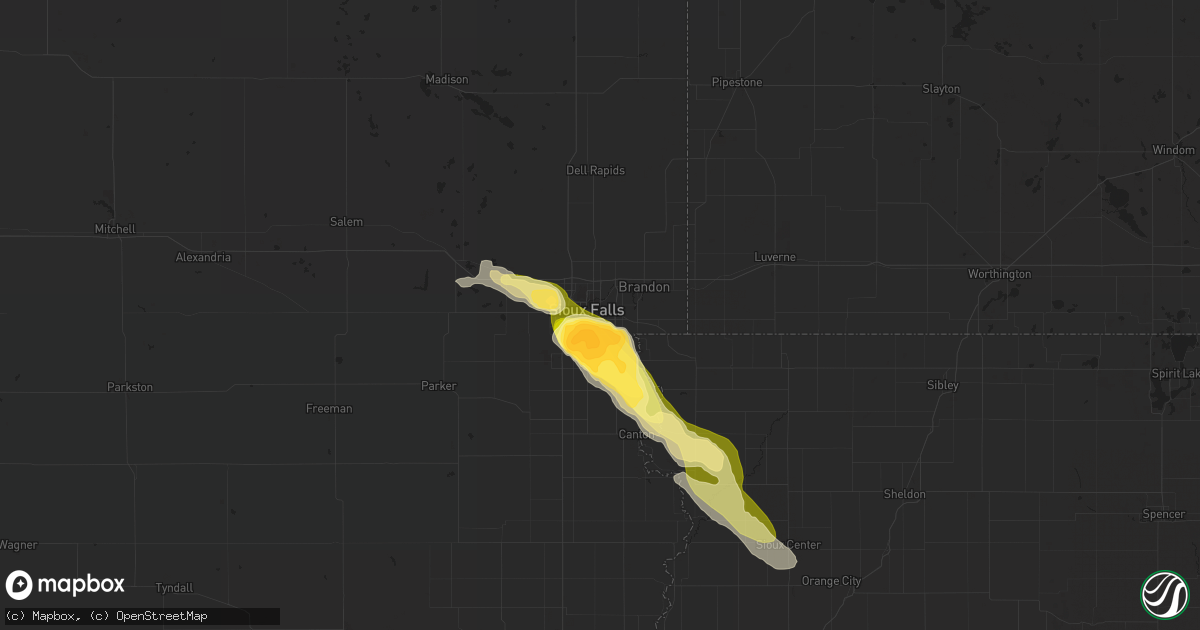 Hail map in Sioux Falls, SD on June 5, 2014