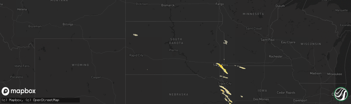 Hail map in South Dakota on June 5, 2014