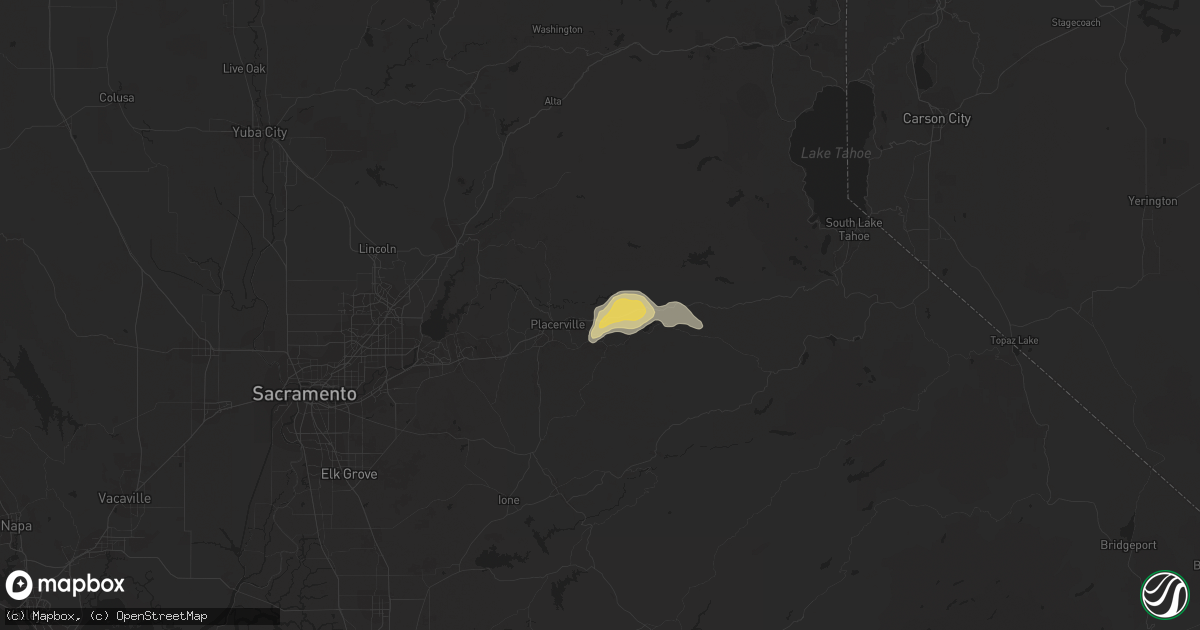 Hail map in Camino, CA on June 5, 2015