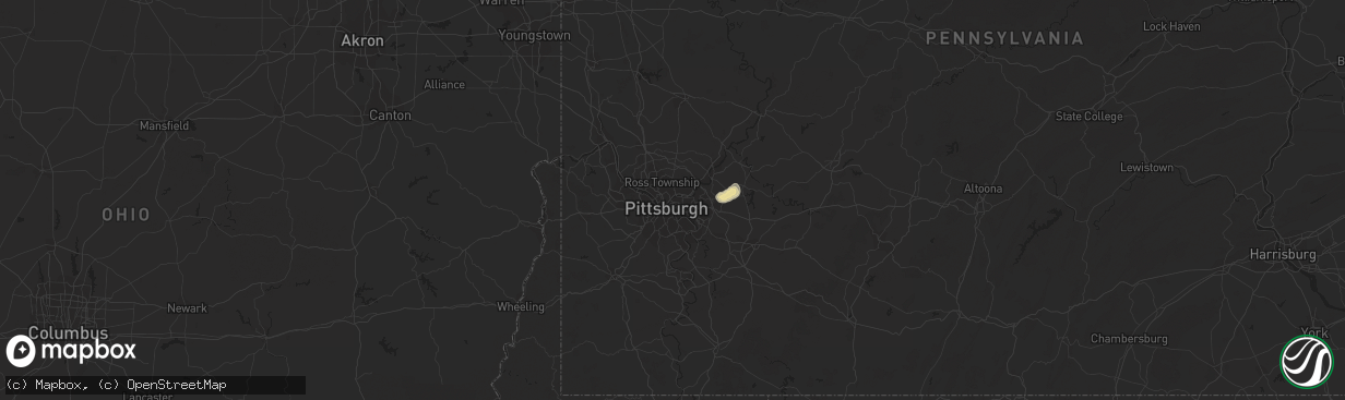 Hail map in Pittsburgh, PA on June 5, 2015