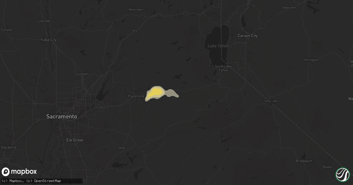 Hail map in Pollock Pines, CA on June 5, 2015