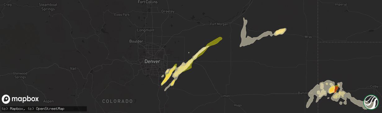 Hail map in Strasburg, CO on June 5, 2015