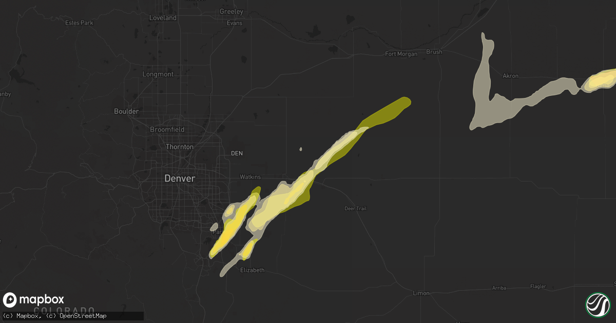 Hail map in Strasburg, CO on June 5, 2015