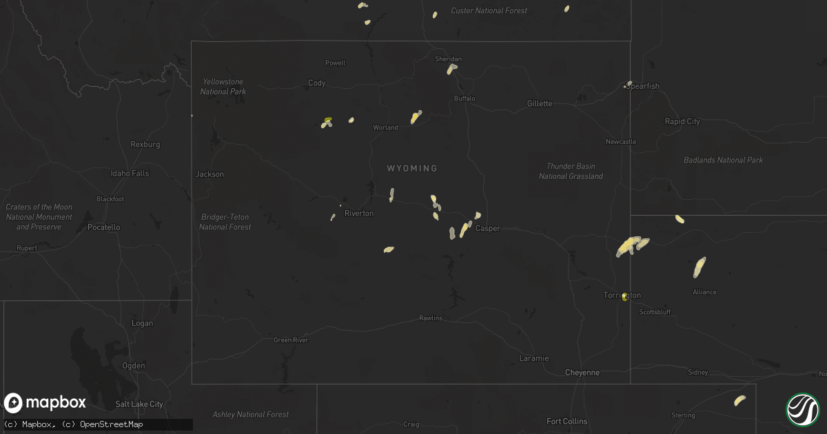 Hail map in Wyoming on June 5, 2015