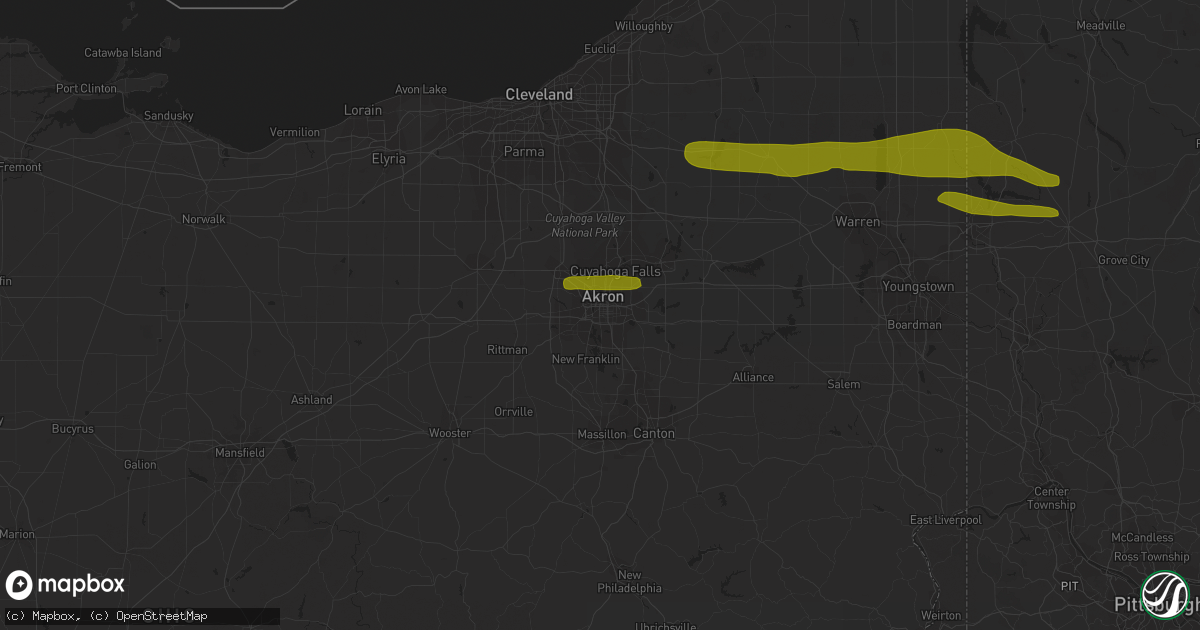 Hail map in Akron, OH on June 5, 2016