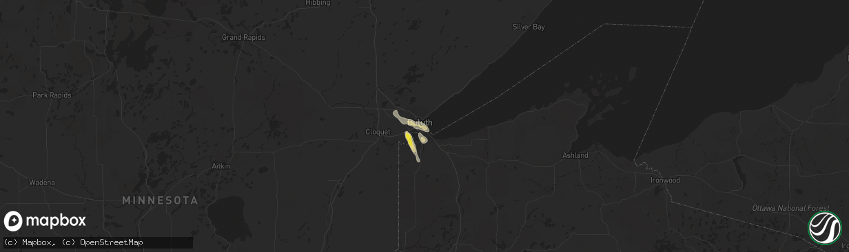 Hail map in Duluth, MN on June 5, 2016