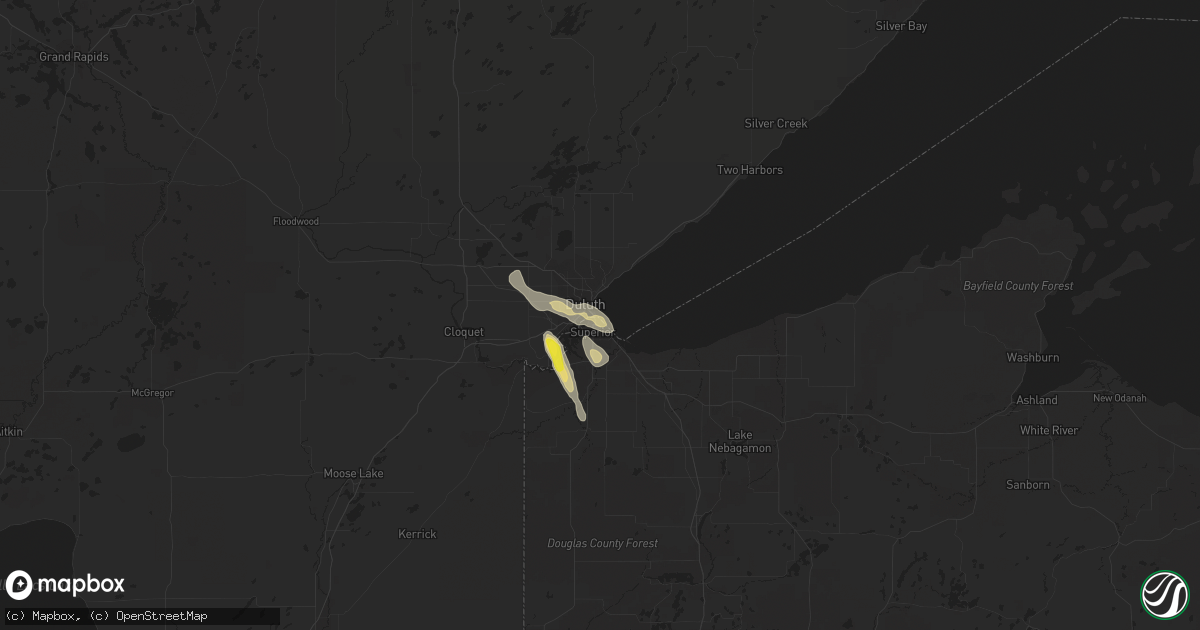 Hail map in Duluth, MN on June 5, 2016