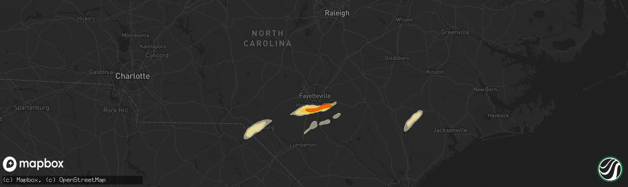 Hail map in Fayetteville, NC on June 5, 2016