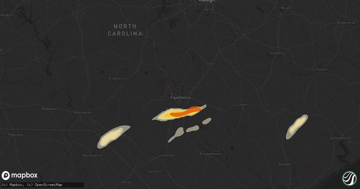 Hail map in Fayetteville, NC on June 5, 2016