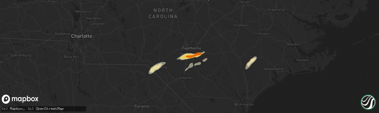 Hail map in Hope Mills, NC on June 5, 2016