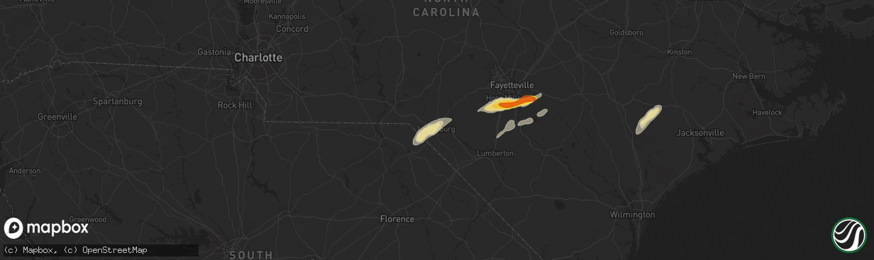 Hail map in Laurinburg, NC on June 5, 2016