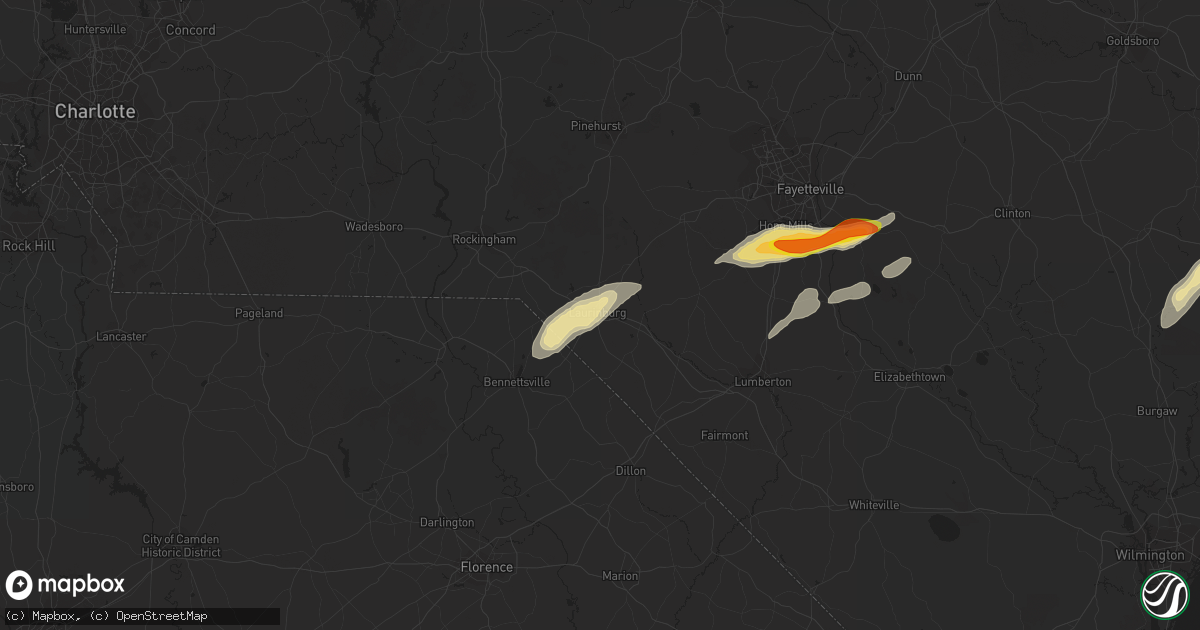 Hail map in Laurinburg, NC on June 5, 2016