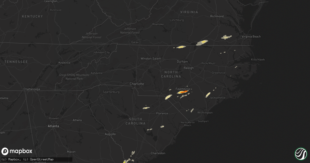 Hail map in North Carolina on June 5, 2016