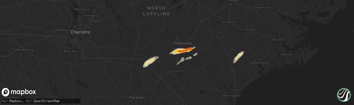 Hail map in Parkton, NC on June 5, 2016