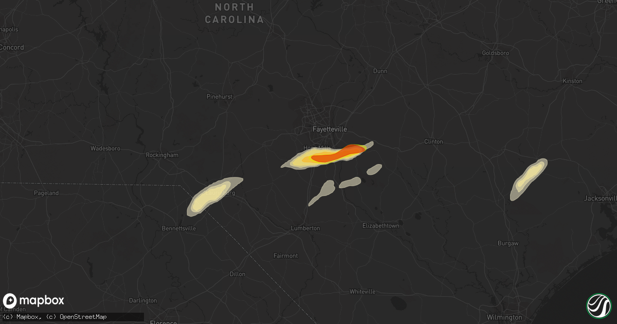 Hail map in Parkton, NC on June 5, 2016