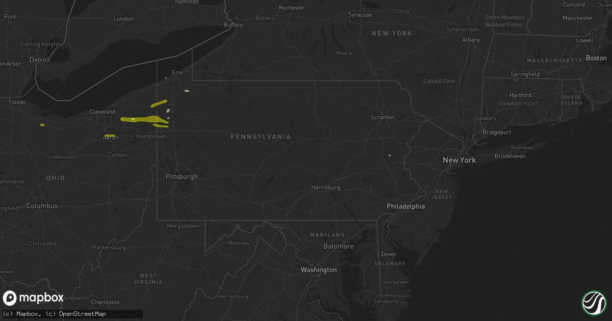 Hail map in Pennsylvania on June 5, 2016