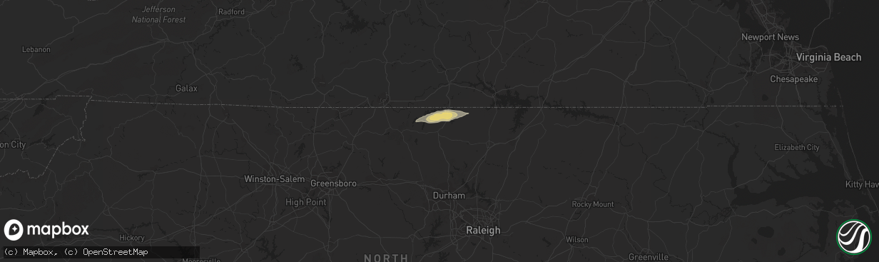 Hail map in Roxboro, NC on June 5, 2016