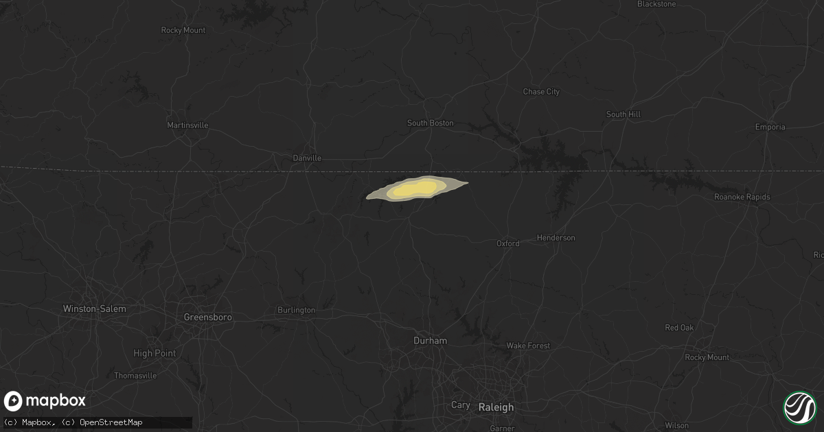 Hail map in Roxboro, NC on June 5, 2016