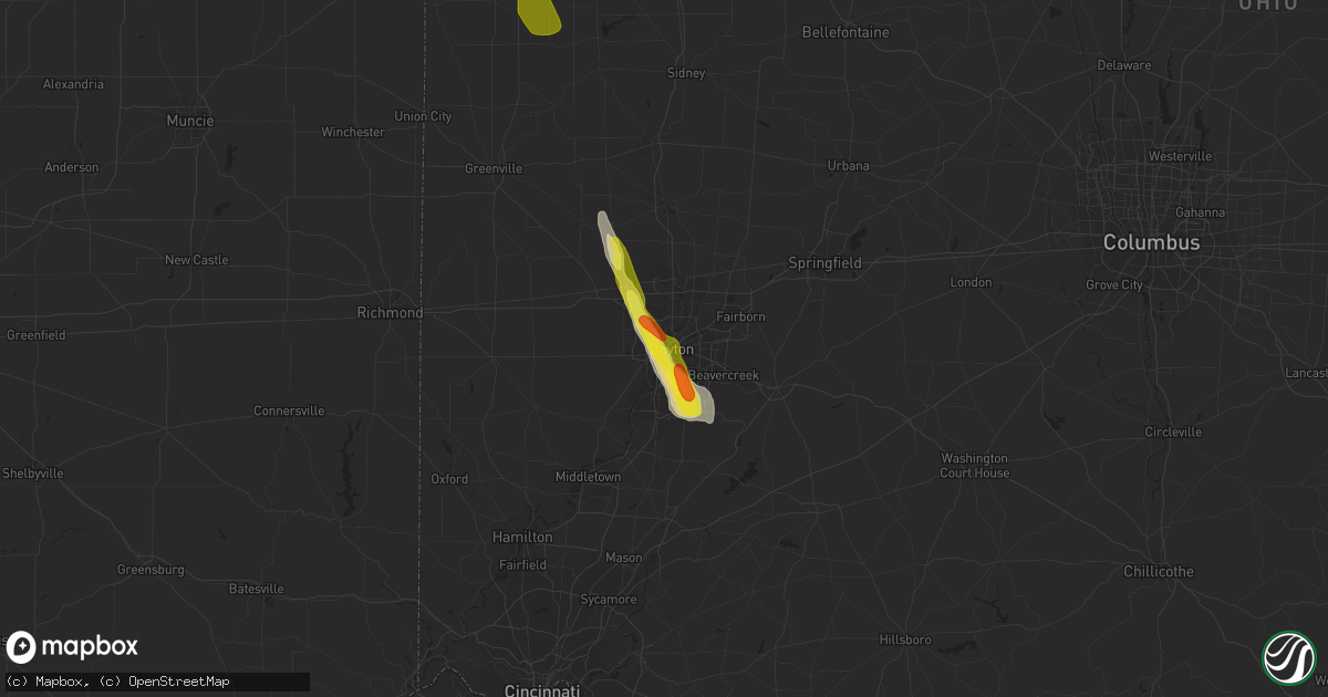Hail map in Dayton, OH on June 5, 2017