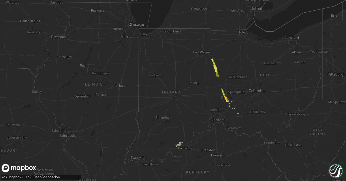 Hail map in Indiana on June 5, 2017