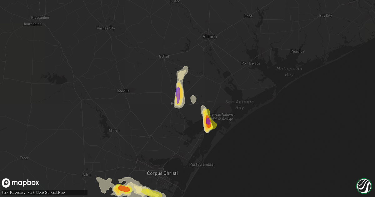 Hail map in Refugio, TX on June 5, 2017