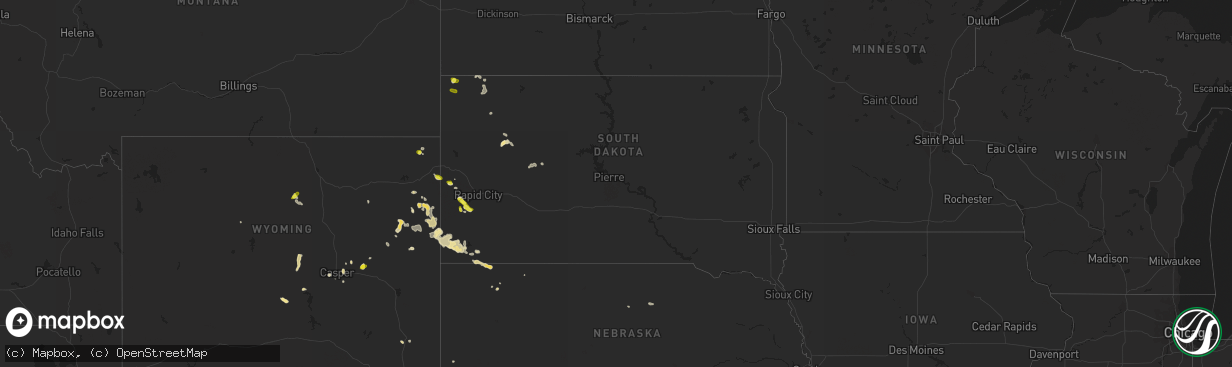 Hail map in South Dakota on June 5, 2017