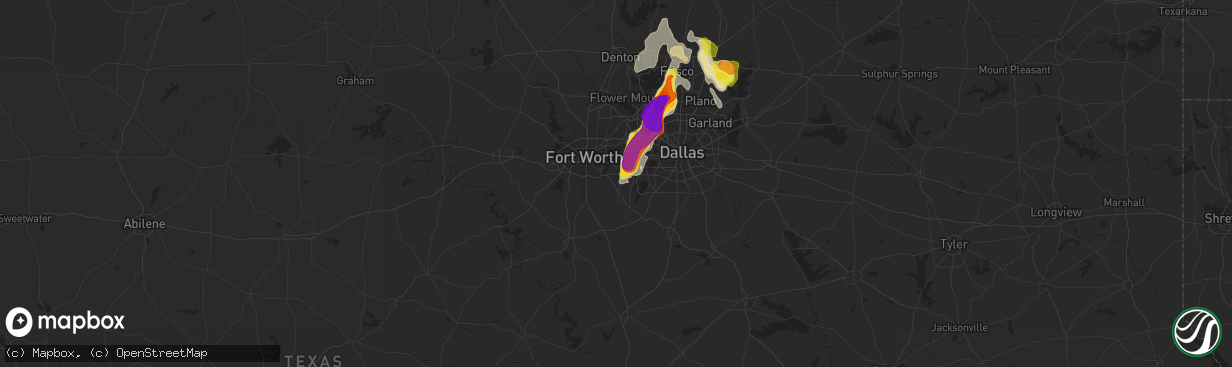 Hail map in Arlington, TX on June 5, 2018