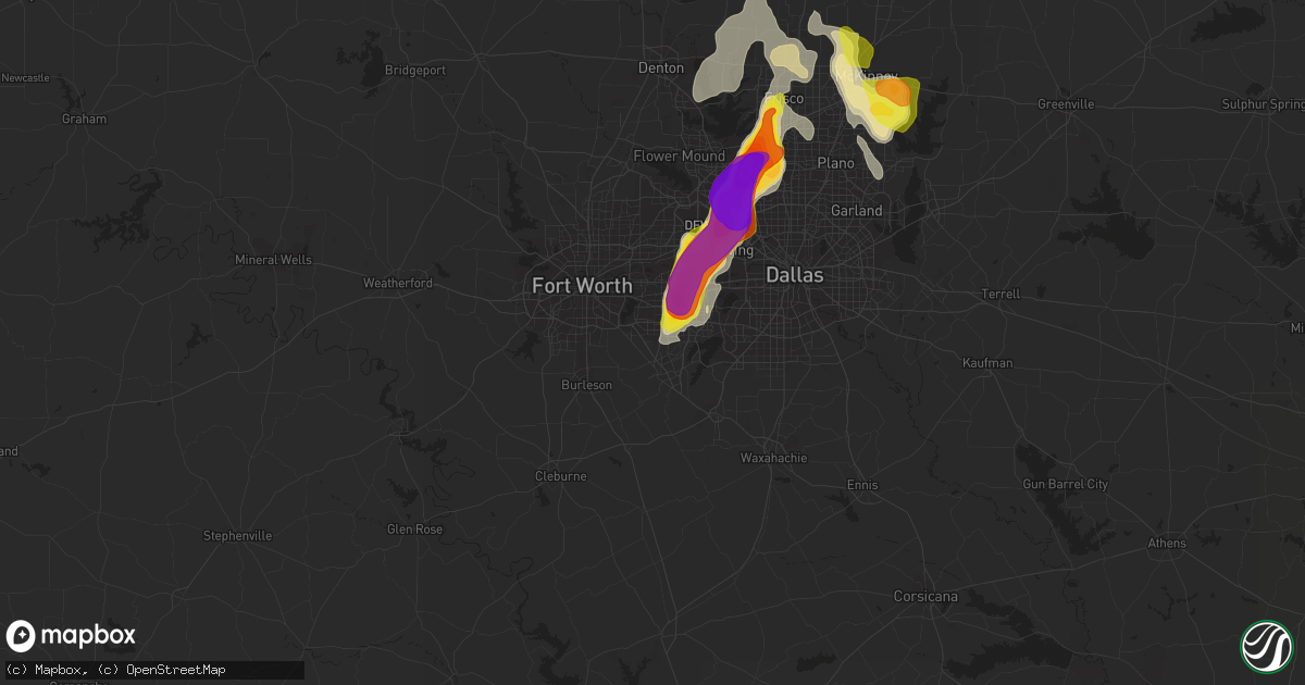 Hail map in Arlington, TX on June 5, 2018