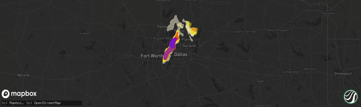 Hail map in Dallas, TX on June 5, 2018