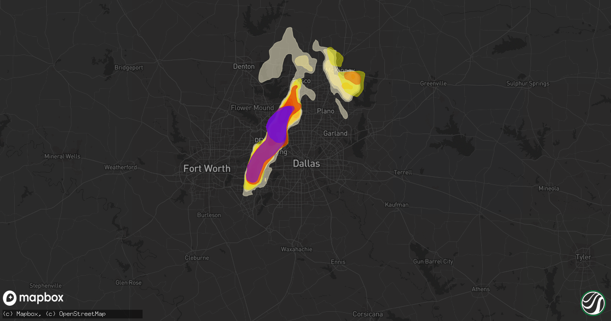 Hail map in Dallas, TX on June 5, 2018