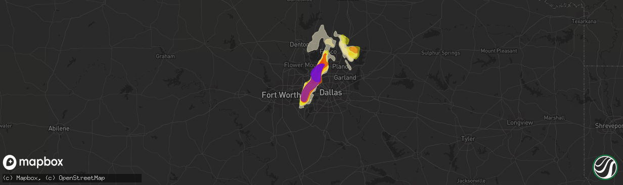 Hail map in Grand Prairie, TX on June 5, 2018