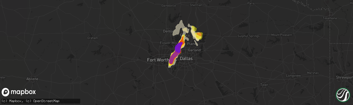 Hail map in Irving, TX on June 5, 2018