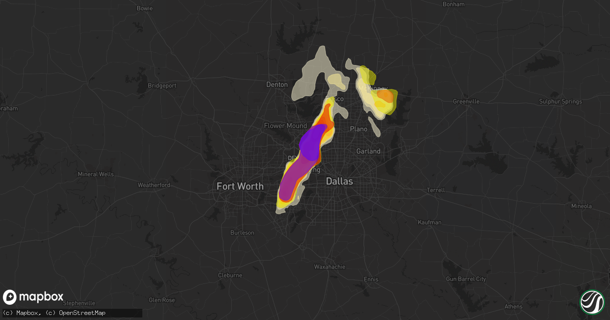 Hail map in Irving, TX on June 5, 2018
