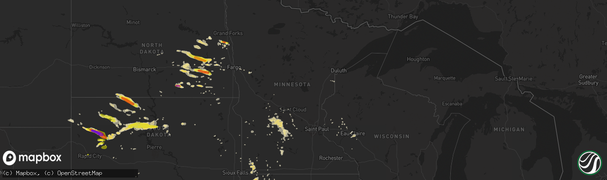 Hail map in Minnesota on June 5, 2018