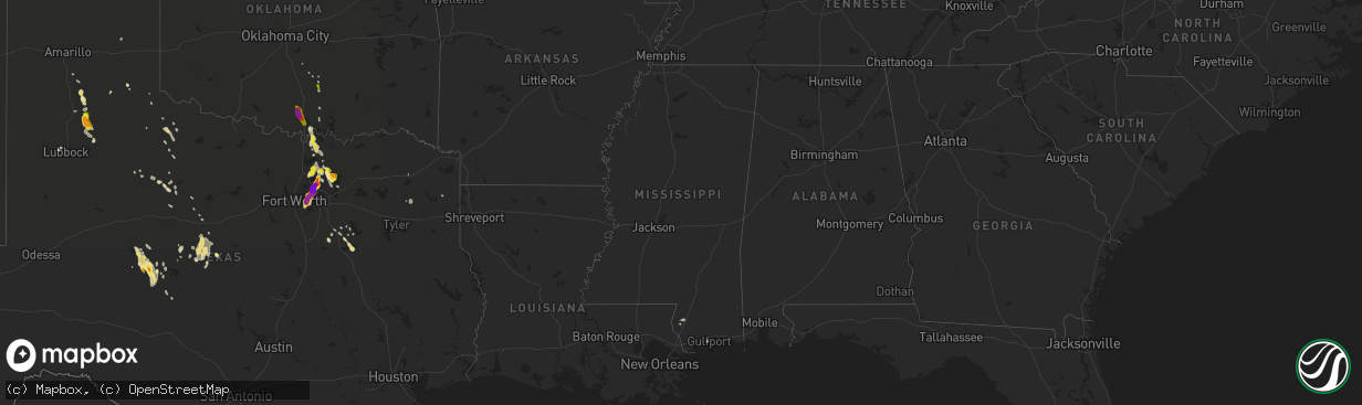 Hail map in Mississippi on June 5, 2018