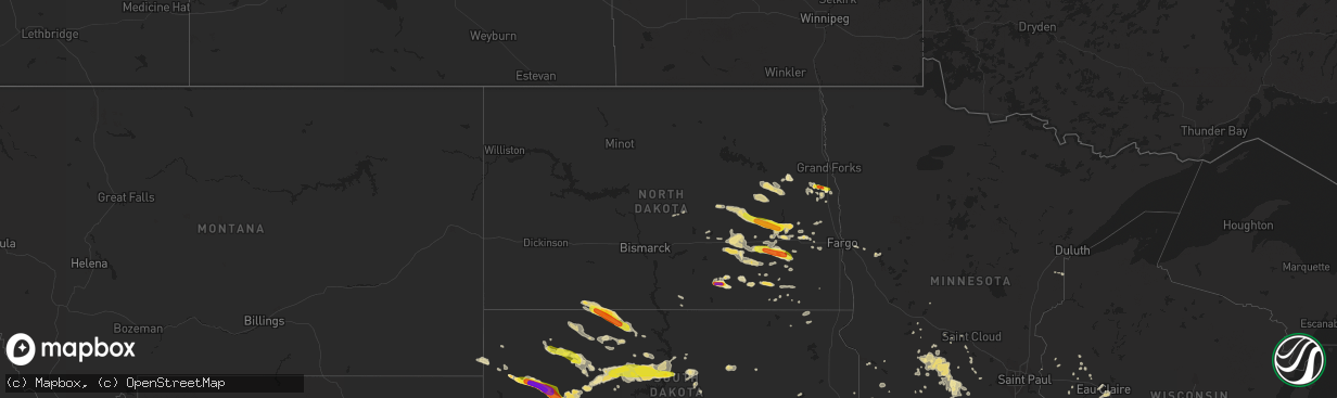 Hail map in North Dakota on June 5, 2018