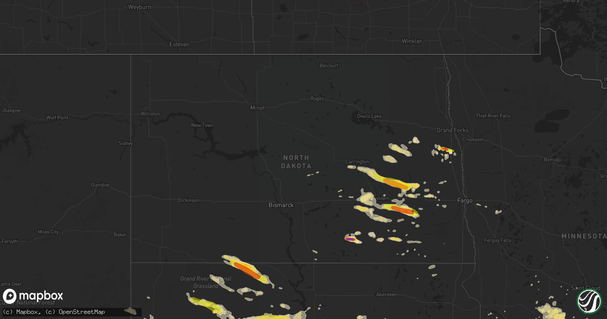 Hail map in North Dakota on June 5, 2018