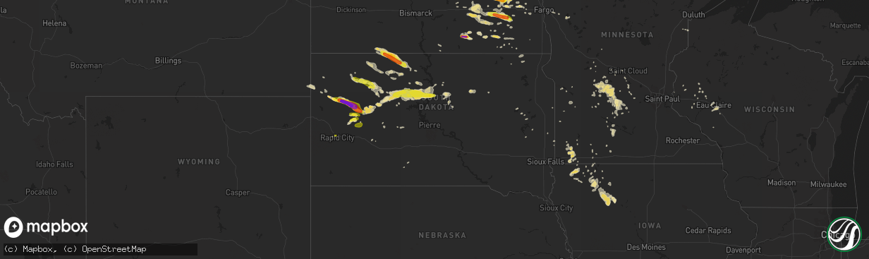 Hail map in South Dakota on June 5, 2018