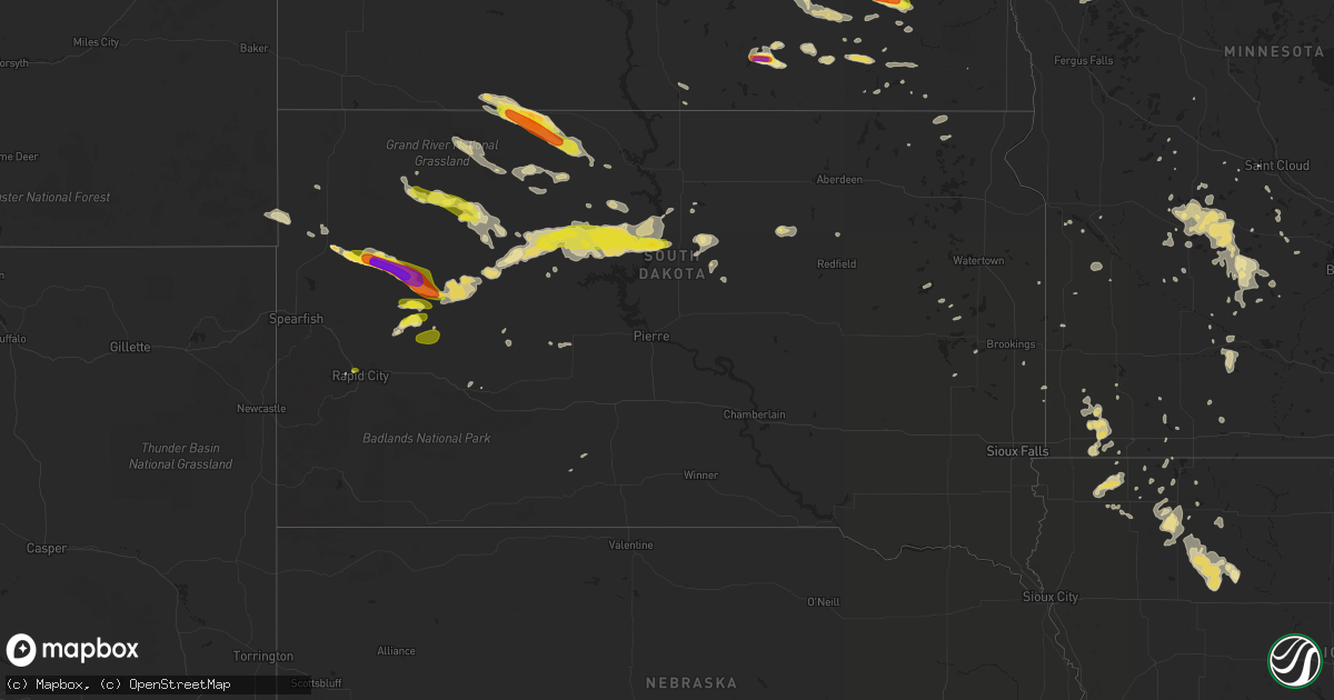 Hail map in South Dakota on June 5, 2018