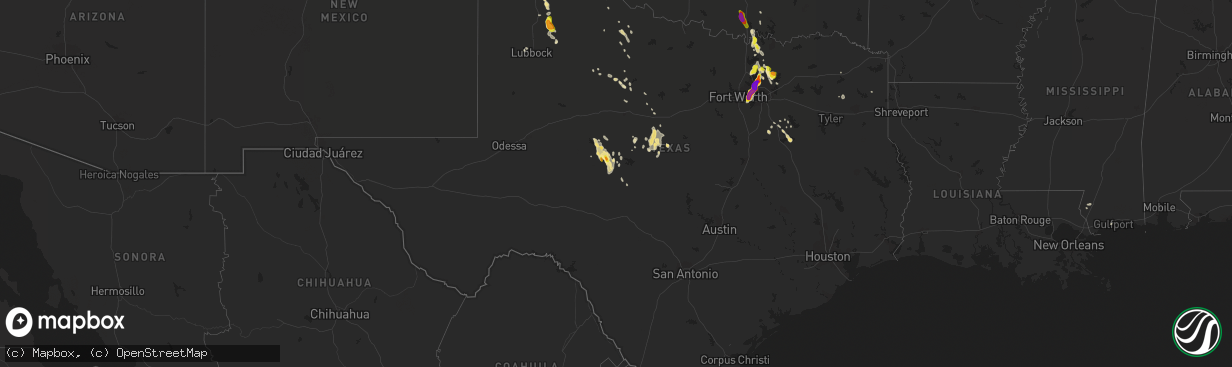 Hail map in Texas on June 5, 2018