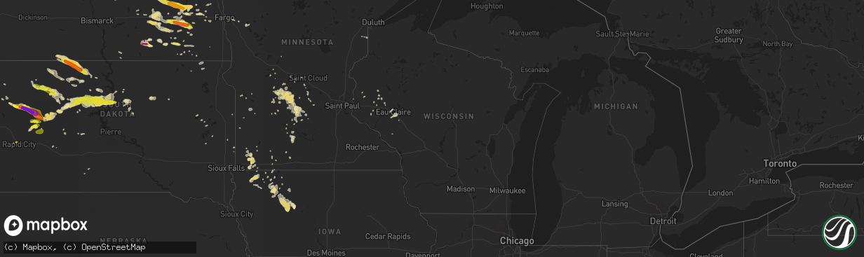 Hail map in Wisconsin on June 5, 2018