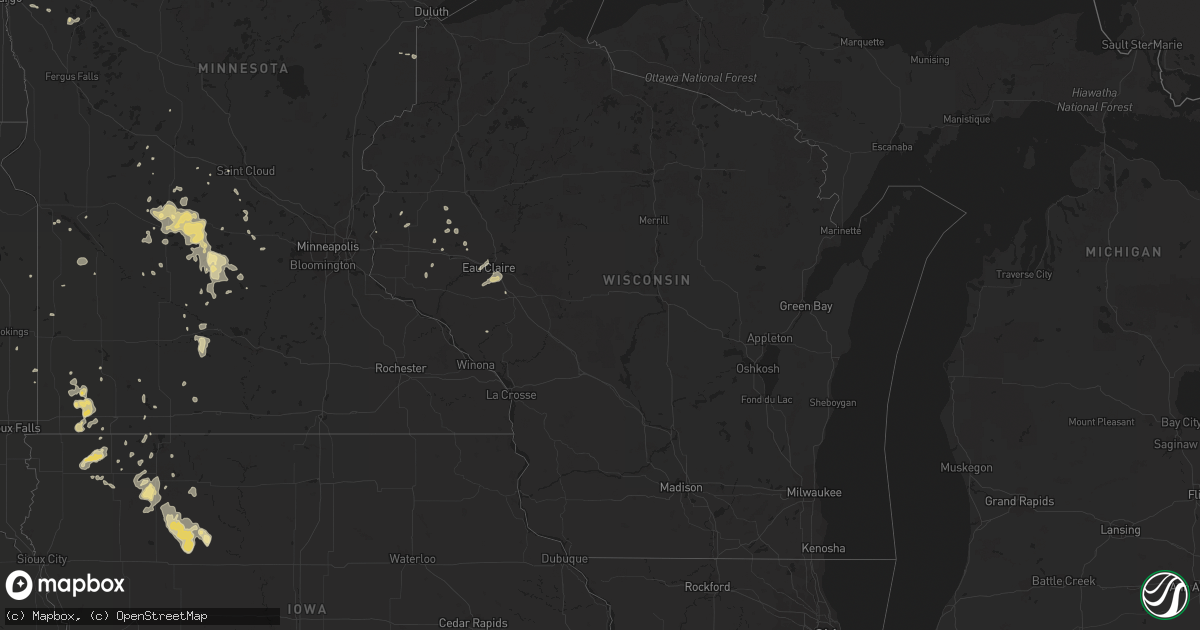 Hail map in Wisconsin on June 5, 2018