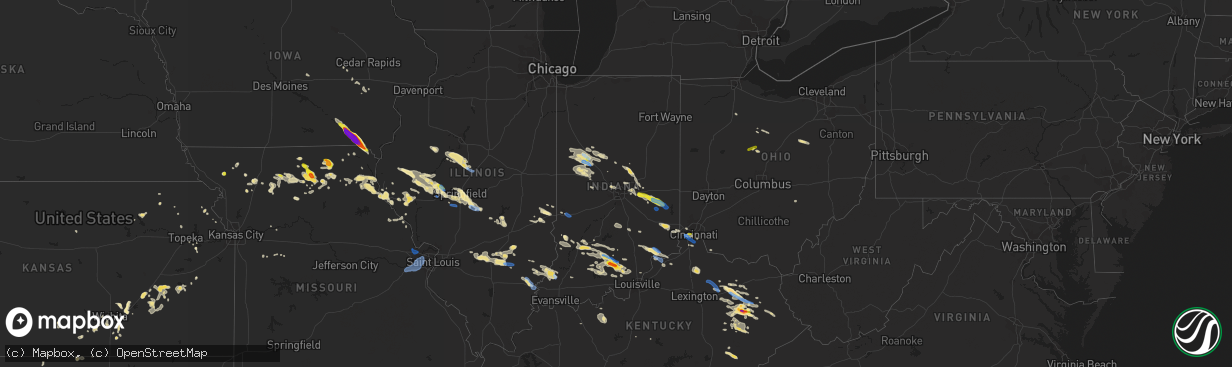 Hail map in Indiana on June 5, 2019