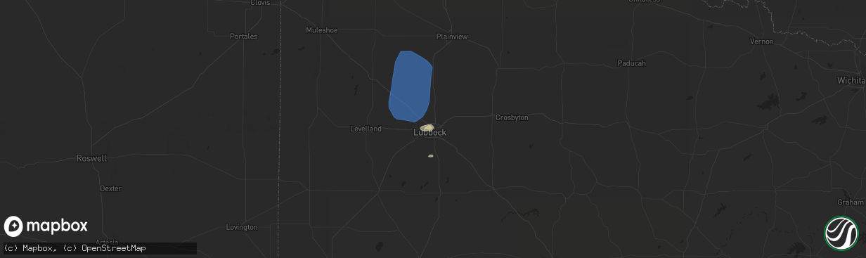 Hail map in Lubbock, TX on June 5, 2019