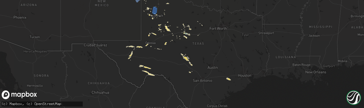 Hail map in Texas on June 5, 2019