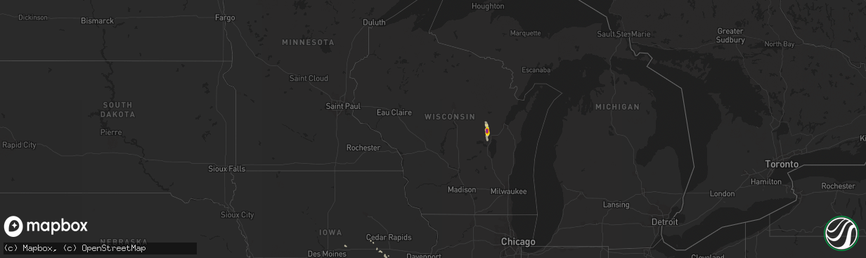 Hail map in Wisconsin on June 5, 2019