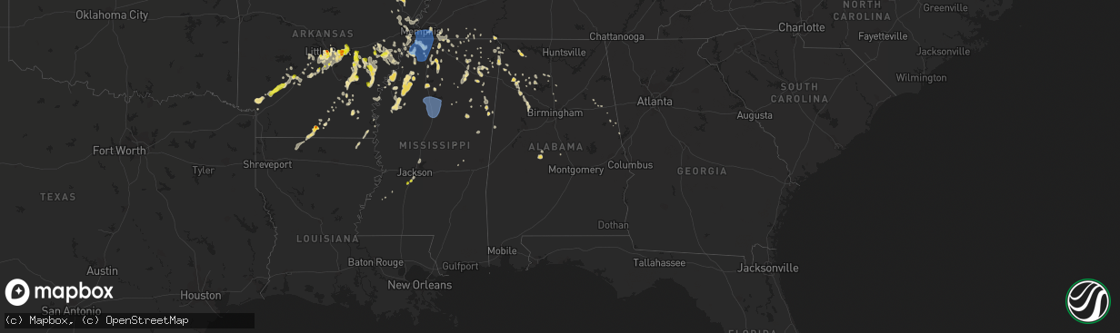 Hail map in Alabama on June 5, 2020