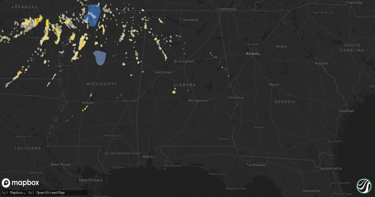 Hail map in Alabama on June 5, 2020