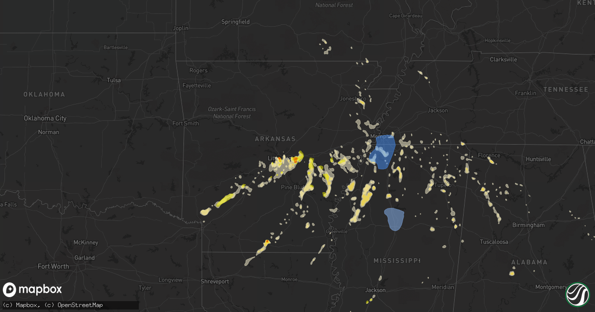 Hail map in Arkansas on June 5, 2020